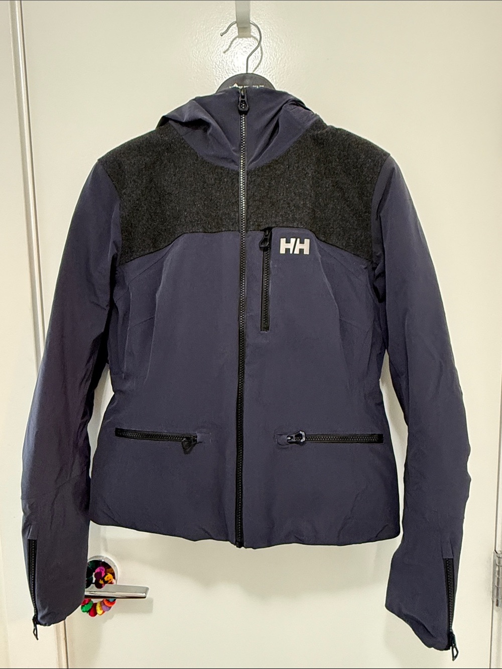 Helly Hansen Navy Hooded Ski Jacket with Dark Heather Yoke